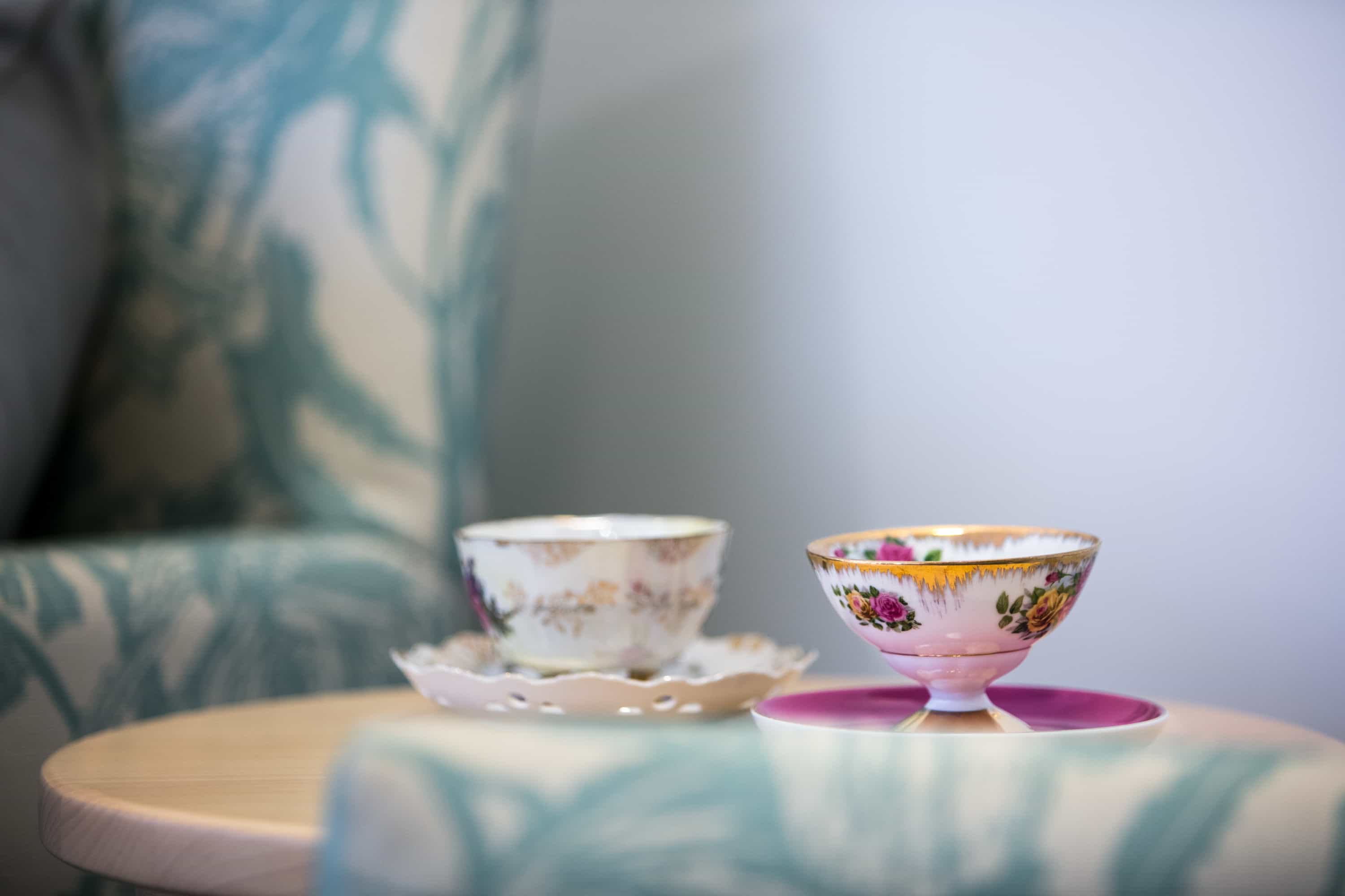 Teacups sitting on a table, representing the relaxing lifestyle at Whiddon Redhead, an aged care home in Newcastle, NSW.